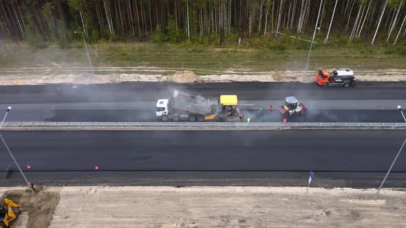 Overhaul of highway with heavy equipment. Maintenance of road by a contractor