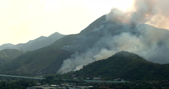 Fire accident on mountain with helicopter rescue