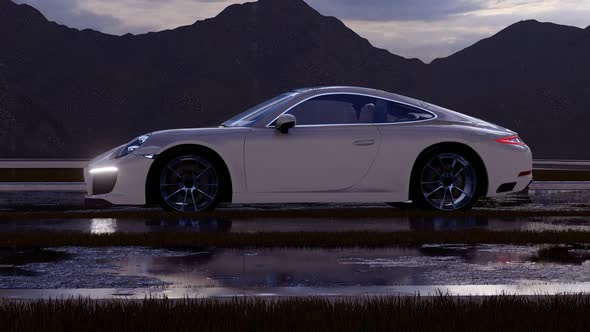 White Luxury Sports Car Front View