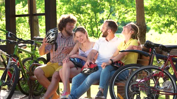 Group of Young Cyclists Having Rest After Ride