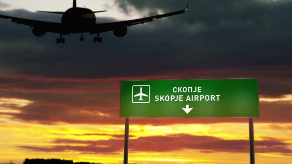 Plane landing in Skopje North Macedonia airport