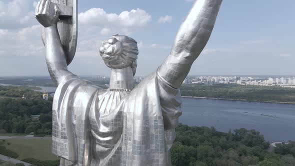 Kyiv, Ukraine: Aerial View of the Motherland Monument. Flat, Gray