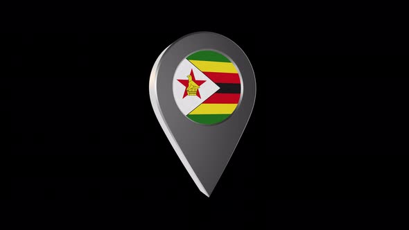 3d Animation Map Pointer With Zimbabwe Flag With Alpha Channel - 4K