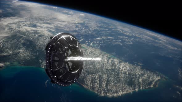 Futuristic Space Satellite Orbiting the Earth