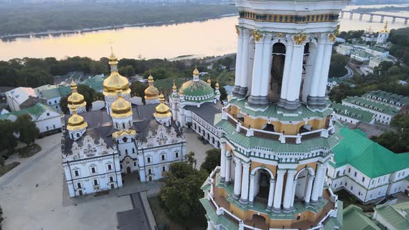 Kyiv-Pechersk Lavra in the Morning at Sunrise. Ukraine. Aerial View