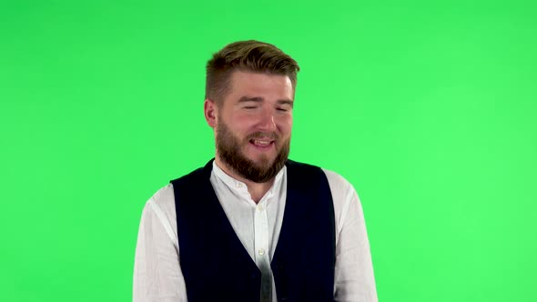 Man Expressing He Is Innocent, Saying Oops He Doesn't Know What's Going. Green Screen