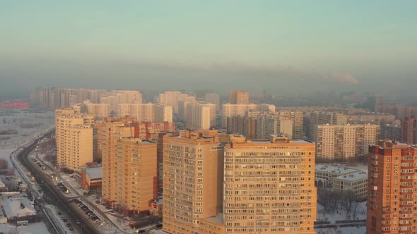 Residential Buildings of a Modern Sleeping Area in Moscow on a Bright Sunny Day in Winter