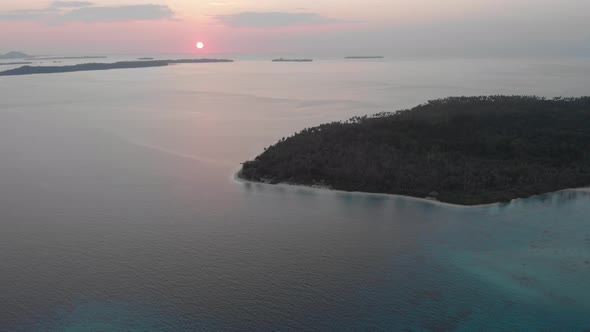 Aerial view Banyak Islands Sumatra tropical archipelago Indonesia, coral reef white sand beach. Top alt