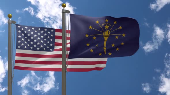 Usa Flag Vs Indiana State Flag  On Flagpole