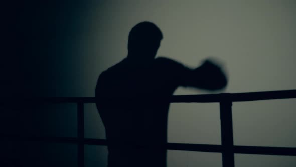 Shadow of a Sportsman Having a Boxing Workout