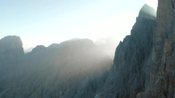 Drone Flying Near Vajolet Towers Mountain in Dolomites Italy