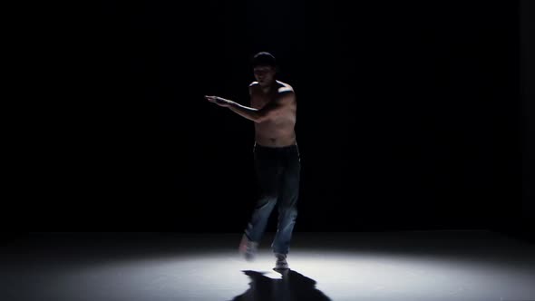 Breakdance Dancer Man in Cap with Naked Torso Dance, Black, Shadow