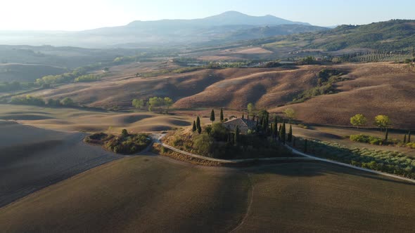 Val d'Orcia Countryside in Autumn Aerial View, Tuscany