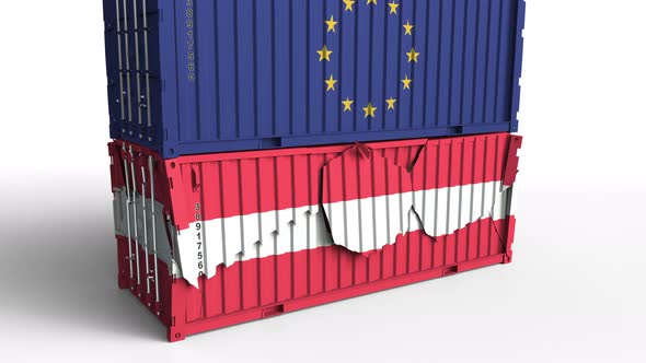 Container with Flag of EU Breaks Container with Flag of Austria