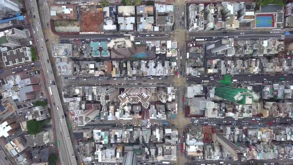 Drone fly over residential district in Hong Kong