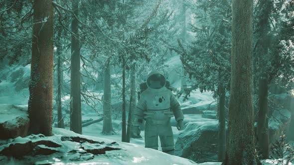 Astronaut Exploring Forest in Snow alt