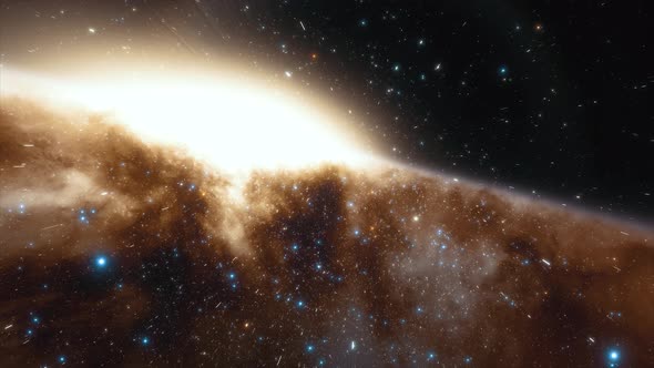 Starship Flies at the Speed of Ligh Near the Center of the Milky Way Galaxy in Space