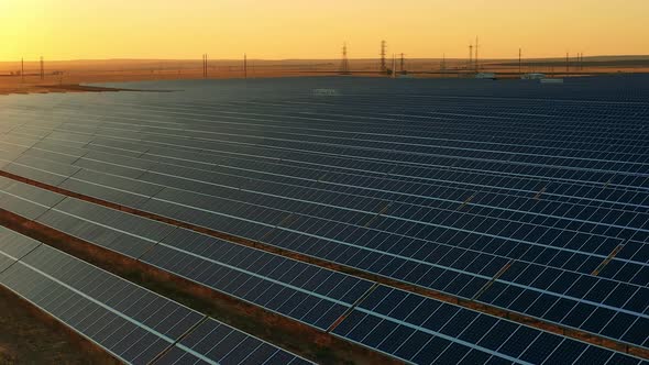 Solar Farm with Setting Sun