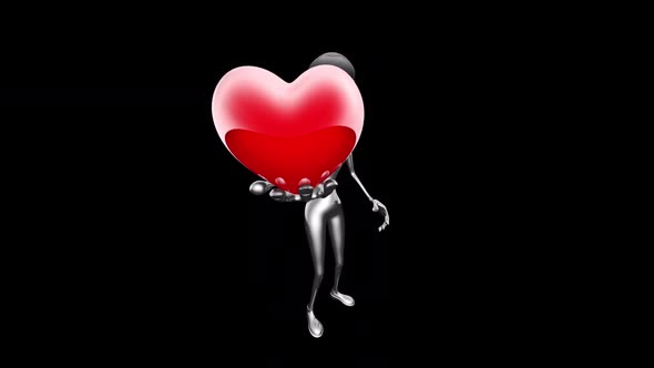 Gold 3D Woman Cartoon Show Heart  Looped with Alpha Channel