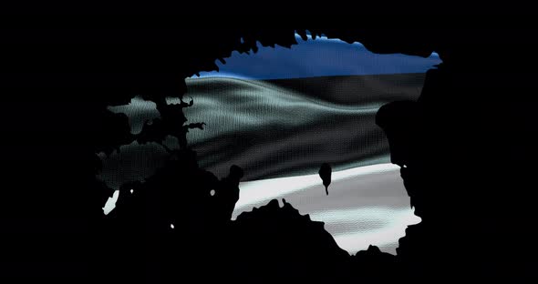 Estonia national flag background with country shape outline