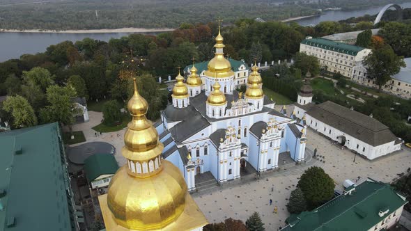 St. Michael's Golden-Domed Monastery in Kyiv, Ukraine. Slow Motion, Kiev