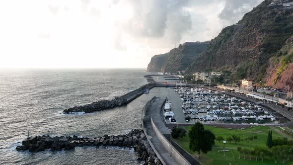 Coastline of Madeira Portugal Beautifull Sunny Island the Atlantic Ocean Aerial Drone View