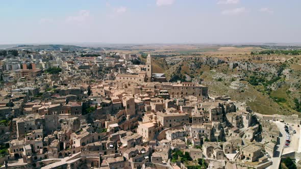 Panoramic View of Ancient Town of Matera in Sanny Day, Basilicata, Southern Italy