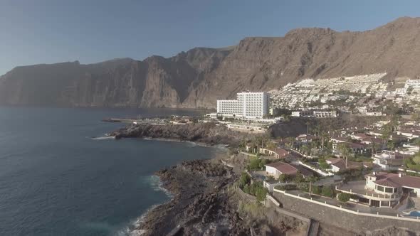 Aerial Panoramic View of Santiago Del Teide Coastline on a Summer Day Tenerife  Canary Islands