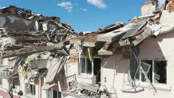 Chernihiv, Ukraine - 27.04.2022: War in Ukraine. Hotel destroyed by Russian troops in the city of Ch