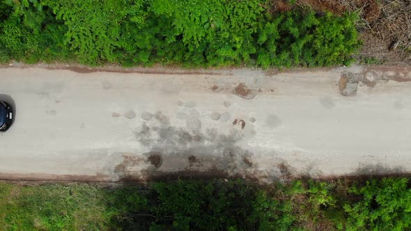 Aerial view of the dirt road in rural.