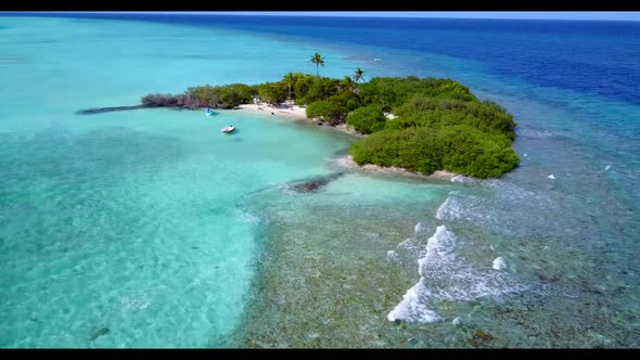 Aerial above texture of tropical resort beach adventure by blue sea and white sand background of a d