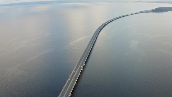 Drone View of a Modern Lowwater Bridge Across the Sea in Vladivostok