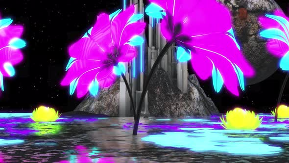 Fantasy Neon Flower Garden 4K