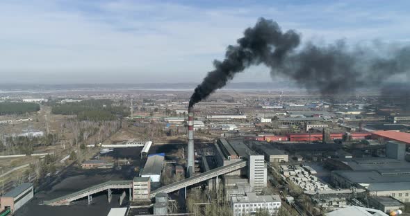 Air Pollution from a Coal-fired Power Station Medium Close Shot. 