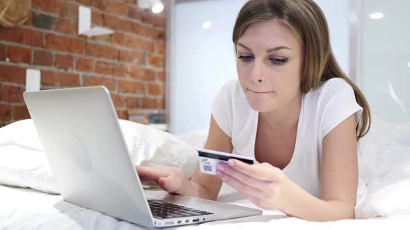 Online Shopping By Woman in Bed Payment By Credit Card