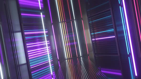 Bright Neon Lights in a Metal Room