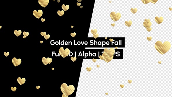Golden Love Heart Icon Shape Falling with Alpha