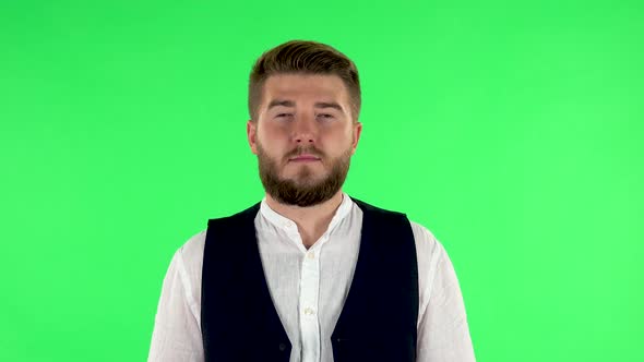 Man Waving Hand and Showing Gesture Come Here, Green Screen