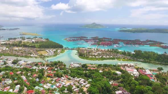 Amazing Aerial View of Mahe' Mountains and Eden Island Homes Seychelles