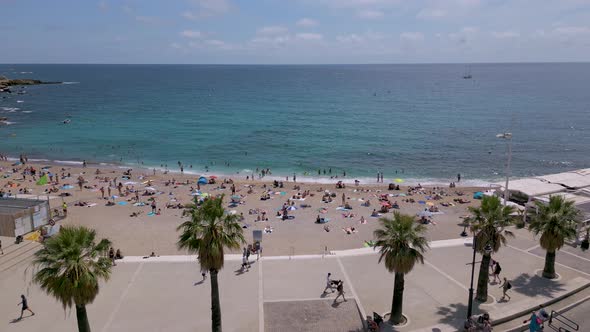 Drone view of a beach in Cassis on the Mediterranean coast in Provence, France