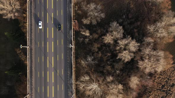 City Traffic on the Bridge Aerial Top View