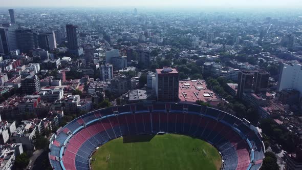 Aerial drone view of a stadium in Mexico CIty