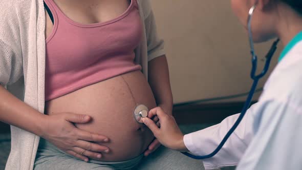 Pregnant Woman and Gynecologist Doctor at Hospital