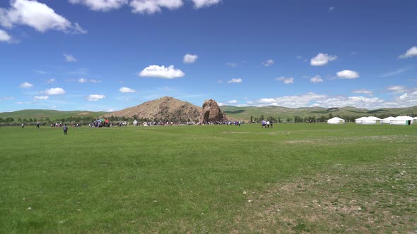 Tourist Religious Ceremony Symbol Taikhar Chuluu Rock in Arkhangai Aimag, Mongolia