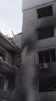 Vertical Video of a Destroyed House During the War in Ukraine