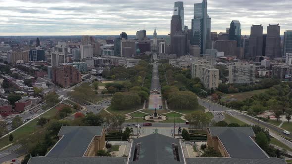 Aerial of Philadelphia and Ben Franklin Parkway