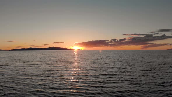 Beautiful aerial shot of a sunset on the Great Salt Lake in Salt Lake City, Utah.