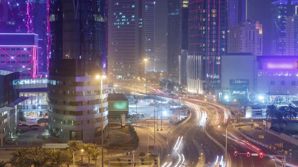 The Skyline of the West Bay Area From Top in Doha Timelapse Qatar