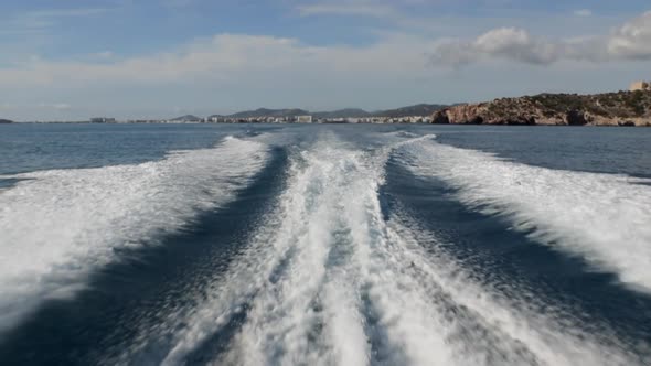 Slowmotion of the wake ship of a Van Dutch design boat in Ibiza, Spain. Pro Res