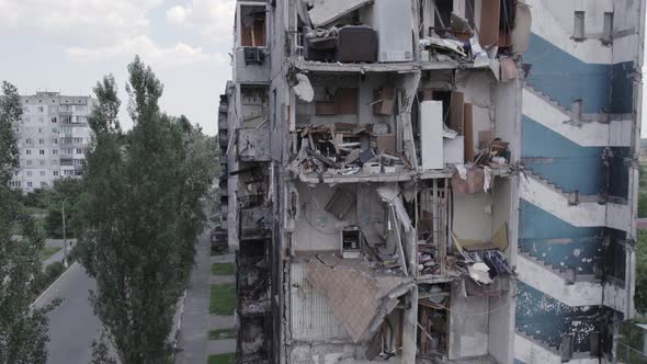 Burnt Residential Multistorey Building During the War in Ukraine